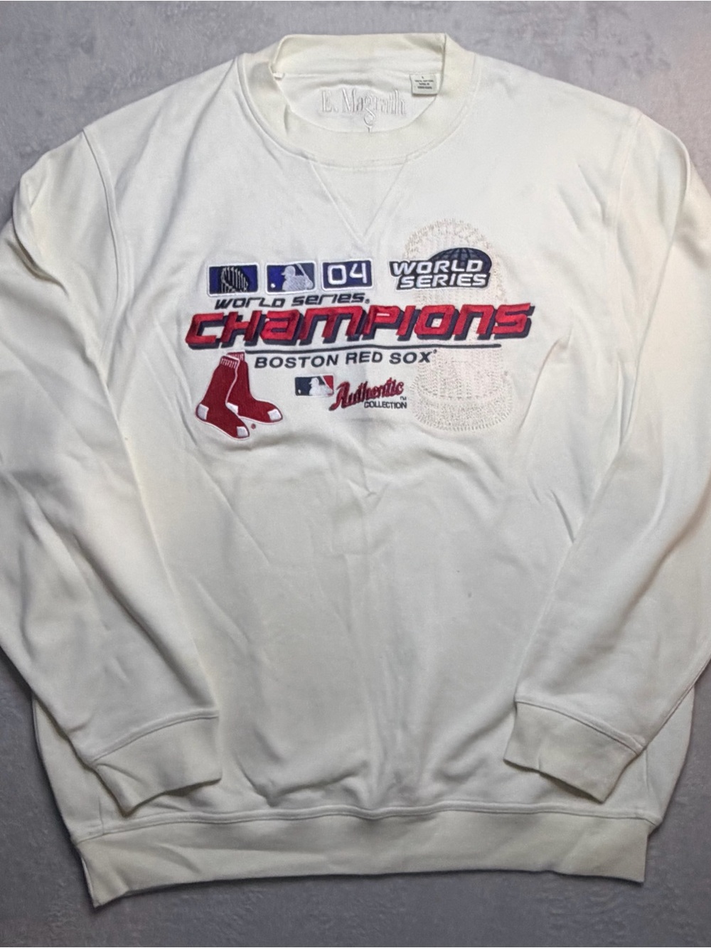 Boston Red Sox 2004 World Series Champions White Crewneck Sweatshirt